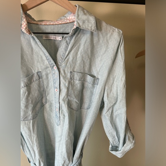 Kenneth Cole Reaction Tencel Polka Dot Light Wash Chambray Shirt Dress Size 12 - Picture 3 of 8